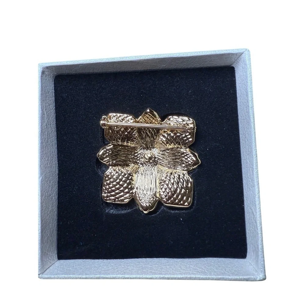 St John Gold Tone Mother of Pearl Brooch Pin